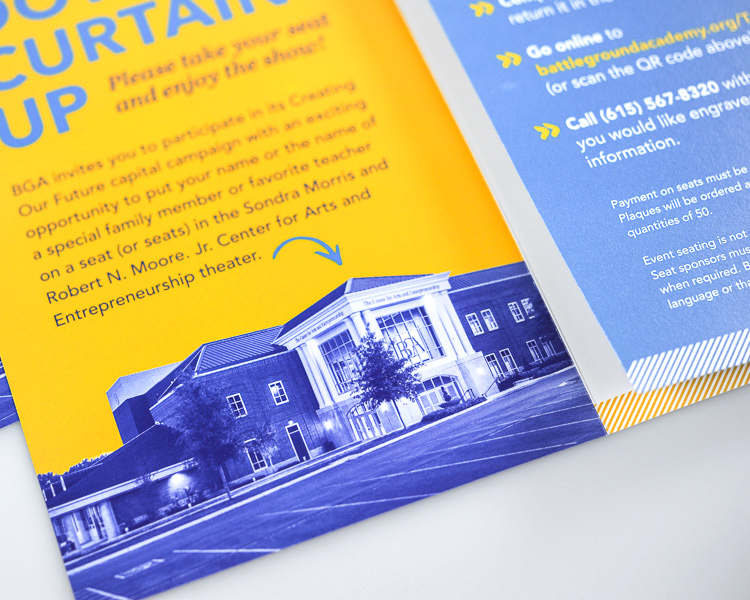 Close-up of Battle Ground Academy fundraiser printing