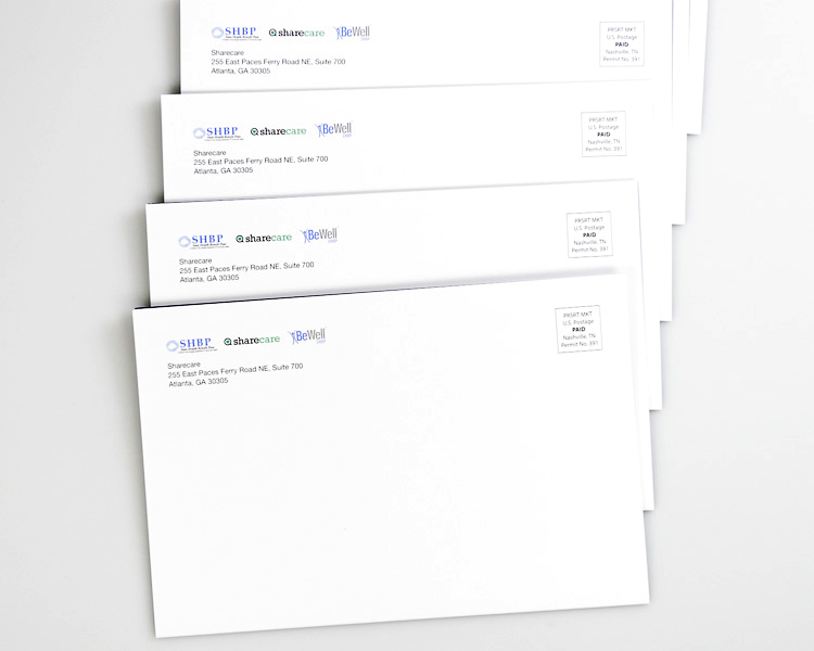 Sharecare healthcare campaign mailing envelopes