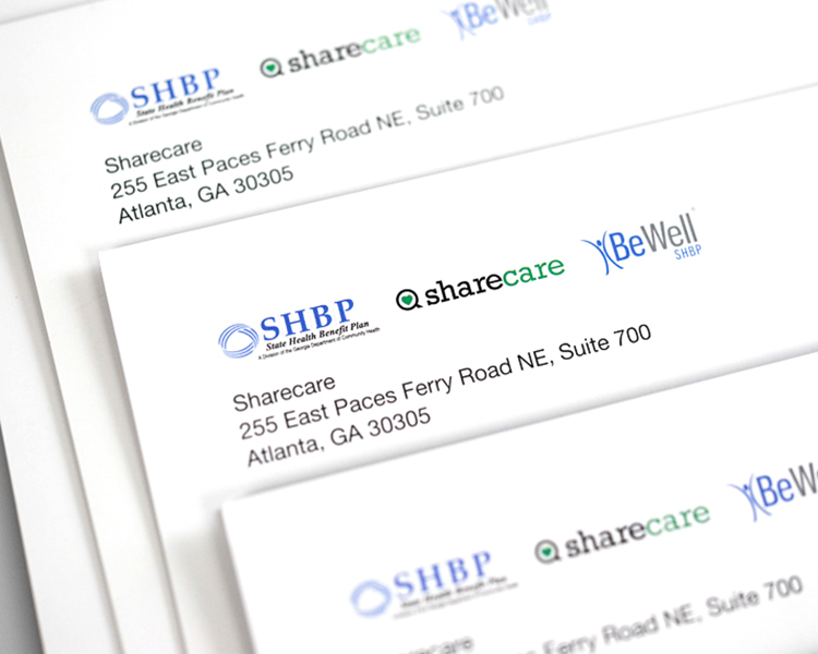 Sharecare branded healthcare mailing envelopes