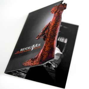 Frist Art Museum die-cut inserted direct mail invitation featuring Alexander McQueen exhibition artwork