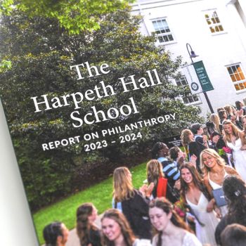 Harpeth Hall School direct mail annual report mailer featuring premium school branding and editorial design